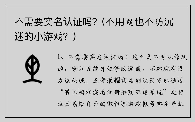 不需要实名认证吗？(不用网也不防沉迷的小游戏？)